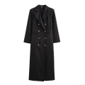 Women's Extra Long Trench Coat Oversized Double Breasted Blazer Jacket With Shoulder Pads Professional Street Style Black Overcoat For Autumn Winter