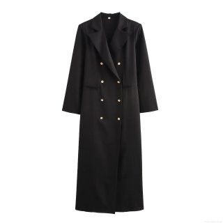 Women's Extra Long Trench Coat Oversized Double Breasted Blazer Jacket With Shoulder Pads Professional Street Style Black Overcoat For Autumn Winter