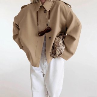 Women's Short Trench Coat Jacket With Tie Waist Belt Polyester Windproof Lapel Epaulettes Minimalist British Style Autumn Commuter Outerwear