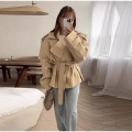 Women's Short Trench Coat British Style Double Breasted Jacket With Belt Polyester Lapel Long Sleeve Autumn Winter Urban Street Commuter Casual Coat