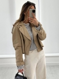 Women's Double Breasted Short Trench Coat Classic Lapel Jacket With Epaulettes Solid Color Casual Streetwear Outerwear For Spring Autumn
