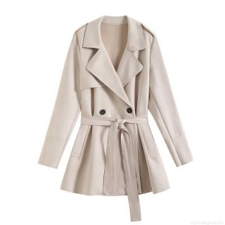 Women's Mid-Length Faux Suede Trench Coat Double Breasted Lapel Windbreaker Jacket With Belt Casual Solid Color Outerwear For Women Autumn Streetwear