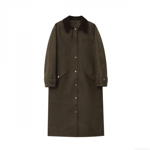 Women's Long Trench Coat Cotton Polyester Blend Contrast Corduroy Collar Loose Single Breasted Overcoat Streetwear Autumn Winter Jacket