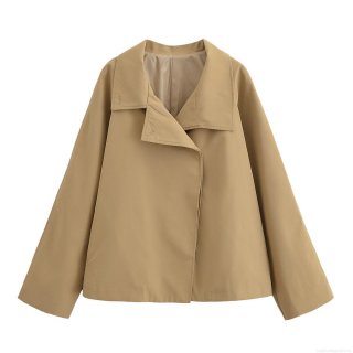 Women's Khaki Trench Coat Lapel Long Sleeve Single Breasted Windbreaker Jacket Streetwear Fall Outerwear Solid Color Button Poncho Style Coat Women