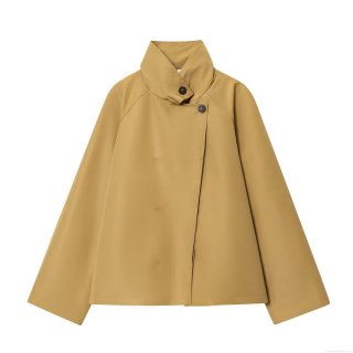 Women's Short Trench Coat Jacket Stand Collar Raglan Sleeve Polyester Windbreaker Minimalist Solid Color Streetwear Outerwear For Autumn Winter Ladies