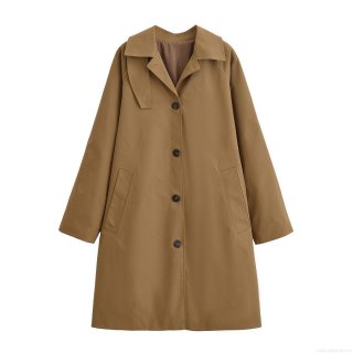 Women's Mid-Length Trench Coat Solid Color 100% Polyester Single-Breasted Windproof Jacket Streetwear Autumn Lapel Outerwear Overcoat