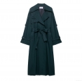 Women's Long Trench Coat Polyester Double Breasted Belted Waist Overcoat Windproof Loose Casual Autumn Outwear For Street Style Women