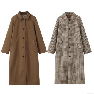 Women's Reversible Long Trench Coat Polyester Blend Single Breasted Lapel Windbreaker Jacket Vintage British Style Streetwear Autumn Winter Overcoat