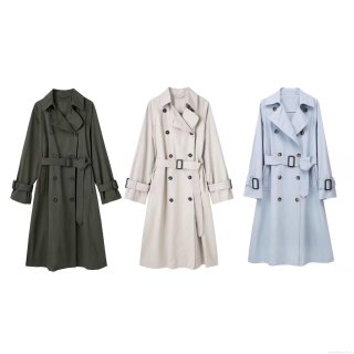 Women's Classic Long Double-Breasted Trench Coat Polyester Blend Lapel Belted Windbreaker Overcoat Autumn Winter Fashion Streetwear