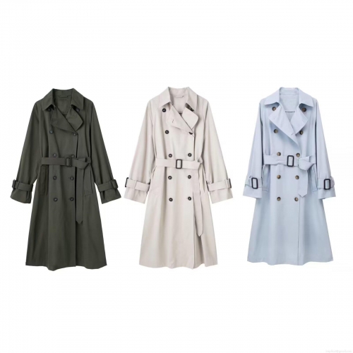 Women's Classic Long Double-Breasted Trench Coat Polyester Blend Lapel Belted Windbreaker Overcoat Autumn Winter Fashion Streetwear