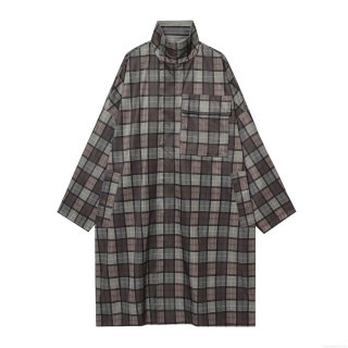 Women's Retro Plaid Trench Coat Stand Collar Loose Mid-Length Long Sleeve Shirt Jacket Casual Cotton Blend Outerwear For Women