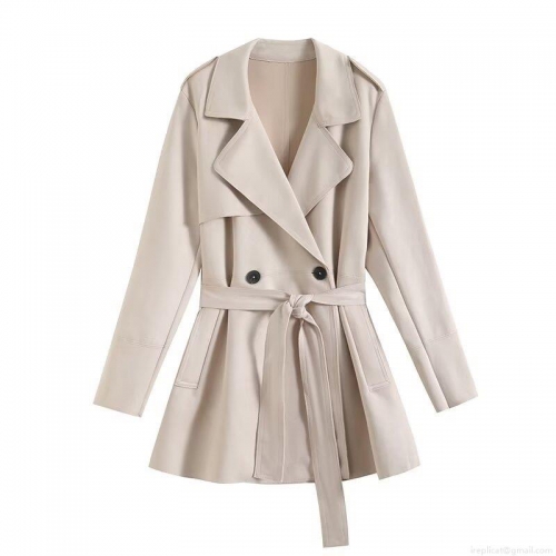 Women's Elegant Suede-Like Trench Coat With Belt V-Neck Double-Breasted Mid-Length Windproof Jacket For Autumn Commuter Office Lady Soft Outerwear