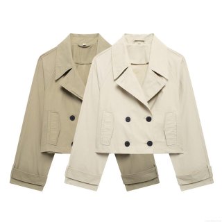 Women's Short Trench Coat 100% Polyester Double Breasted Notch Lapel Loose Fit Casual Jacket Outerwear For Women Autumn Spring Solid Color Fashion Coat