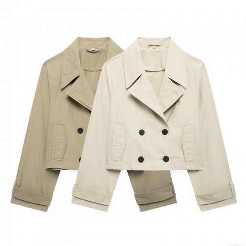 Women's Short Trench Coat 100% Polyester Double Breasted Notch Lapel Loose Fit Casual Jacket Outerwear For Women Autumn Spring Solid Color Fashion Coat