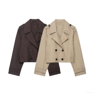 Women's Short Trench Coat Double Breasted Lapel Jacket With Epaulets British Style Classic Commuter Windbreaker Outerwear For Autumn Winter