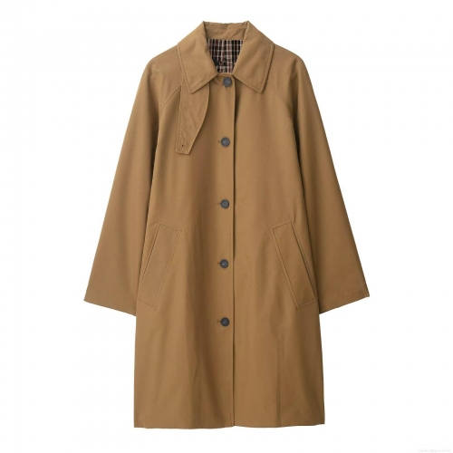 Women Mid-length Trench Coat Polyester Spandex Blend Plaid Lining Single Breasted Lapel Autumn Overcoat With Side Pockets Classic Camel Windbreaker Jacket For Lady