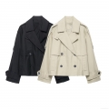 Women's Short Trench Coat Double Breasted Water Resistant 100% Polyester British Style Fashion Commuter Jacket For Autumn