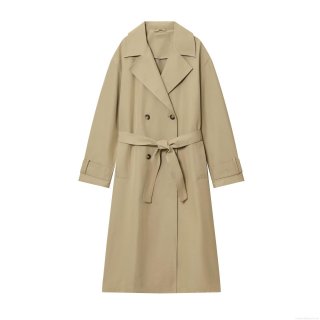 Women's Classic Double-Breasted Long Trench Coat Elegant Khaki Windbreaker With Belt Lapel Long Sleeve Outerwear For Women Office Casual Wear