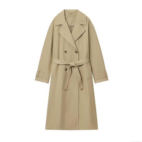 Women's Classic Double-Breasted Long Trench Coat Elegant Khaki Windbreaker With Belt Lapel Long Sleeve Outerwear For Women Office Casual Wear