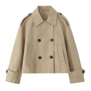 Women's Short Khaki Trench Coat Double Breasted Cotton Blend Polyester Elegant British Style Casual Windbreaker Jacket Outerwear for Autumn