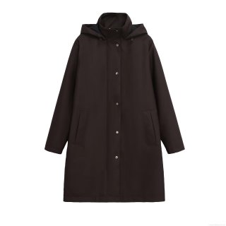 Women's Hooded Long Trench Coat Elegant Loose Fit Polyester Spandex Windbreaker Jacket With Metal Buttons Zipper Side Pockets Autumn Winter Outerwear For Women