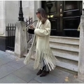 Women's Elegant Long Fringe Trench Coat Apricot Tassel Woolen Feel Loose Overcoat Autumn Winter Fashion Streetwear Long Sleeve Outwear