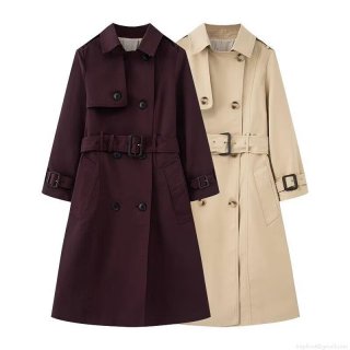 Women's British Style Mid-Length Trench Coat Double Breasted Cotton Polyester Blend Lapel Windbreaker Jacket With Belt For Women