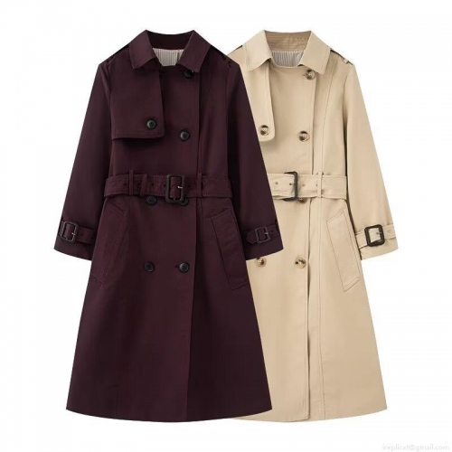 Women's British Style Mid-Length Trench Coat Double Breasted Cotton Polyester Blend Lapel Windbreaker Jacket With Belt For Women