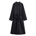 Women's Long Trench Coat 100% Polyester Windproof Overcoat With Belt Single Breasted Lapel Long Sleeve Jacket For Daily Commute Office Minimalist Outerwear