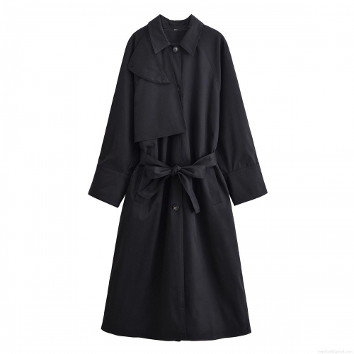Women's Long Trench Coat 100% Polyester Windproof Overcoat With Belt Single Breasted Lapel Long Sleeve Jacket For Daily Commute Office Minimalist Outerwear