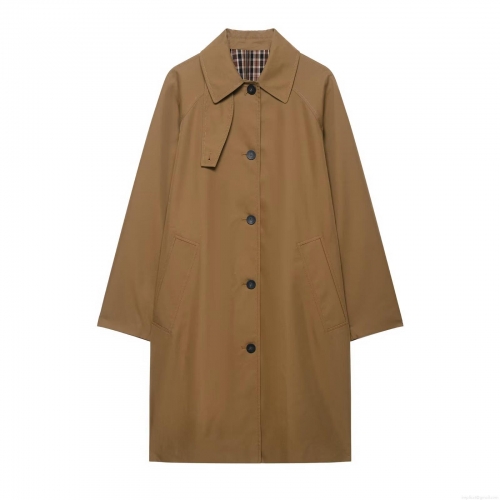 Women's Classic Khaki Trench Coat Mid-Long Single Breasted Lapel Outerwear With Plaid Lining Elegant Windproof Jacket For Autumn Women Clothing