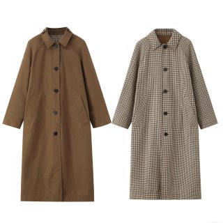 Women Long Trench Coat Double-Sided Wear Polyester Plaid Lining Windproof Overcoat Casual Elegant Autumn Winter Outerwear For Women