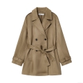 Women's Elegant Faux Suede Mid-Length Trench Coat Double Breasted Belted Solid Color Windbreaker Jacket For Commuting Daily Wear Office Style