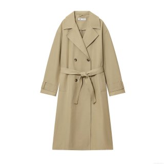 Women's Classic Khaki Long Trench Coat Double-Breasted Cotton Blend Overcoat With Adjustable Belt Elegant Commuter Windbreaker For Ladies