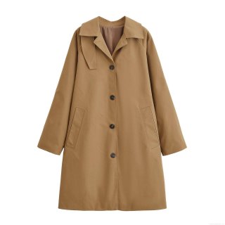 Women Classic Mid Length Trench Coat Polyester Windbreaker Jacket Single Breasted Buttons Lapel Collar Casual Solid Color Outerwear For Spring Autumn Commuting Ladies