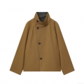 Women's Reversible Short Trench Coat Suede Polyester Jacket Stand Collar Striped Lining Single Breasted Casual Minimalist Spring Outerwear For Ladies