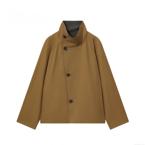 Women's Reversible Short Trench Coat Suede Polyester Jacket Stand Collar Striped Lining Single Breasted Casual Minimalist Spring Outerwear For Ladies