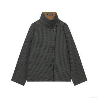 Women's Fashion Double-Sided Trench Coat Elegant Stand Collar Button Down Short Jacket Casual Plaid Windbreaker Outerwear Polyester Blend Coat For Women