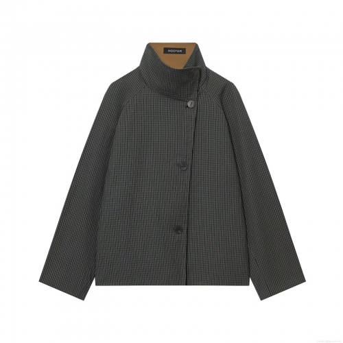 Women's Fashion Double-Sided Trench Coat Elegant Stand Collar Button Down Short Jacket Casual Plaid Windbreaker Outerwear Polyester Blend Coat For Women