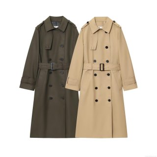 Women's Elegant Long Double Breasted Trench Coat With Belt Classic Lapel Windproof Suede Outwear Overcoat For Autumn Spring