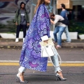 Women's Long Printed Trench Coat Bohemian Paisley Mandala Floral Pattern Round Neck Overcoat Double Breasted Autumn Winter Streetwear Fashion Outerwear Jackets For Women