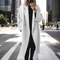Women Long Wool Blend Overcoat Elegant Double Breasted Lapel Collar Loose Fit Winter Warm Trench Coat Casual Streetwear Fashion Outerwear Lady
