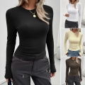 Women's Slim Fit Ribbed Long Sleeve T-Shirt Viscose Spandex Knit Pullover Top For Casual Daily Elegant Commute Autumn Winter Y2K Style