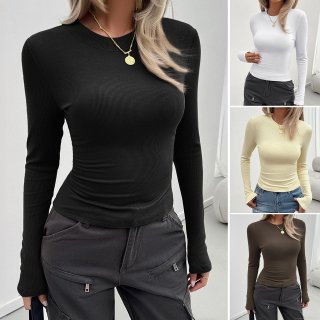 Women's Slim Fit Ribbed Long Sleeve T-Shirt Viscose Spandex Knit Pullover Top For Casual Daily Elegant Commute Autumn Winter Y2K Style