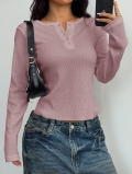Women's Y2K Waffle Knit Henley Shirt Long Sleeve Slim Fit Button V Neck T-Shirt Solid Color Sexy Streetwear Top