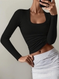 Women's Y2K Ribbed Knit Long Sleeve T-Shirt Viscose Elastane Slim Fit Square U Neck Top For Casual Party Streetwear Daily Wear