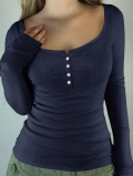 Women's Y2K Sexy Slim Fit Long Sleeve T-Shirt Lace Patchwork Square Neck Button Top Solid Color Ribbed Knit Base Shirt Casual Clothing for Women