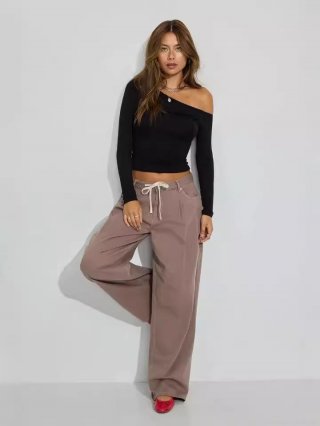 Women's Sexy Off Shoulder Long Sleeve T-Shirt Polyester Spandex One Shoulder Slim Fit Twisted Front Plain Color Top Streetwear Clubwear Party Tee