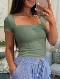 Women's Sexy Y2K Square Neck Short Sleeve T-Shirt Soft Viscose Elastane Slim Fit Solid Color Casual Daily Fashion Top Tee