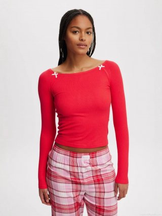 Women's Sexy Off-Shoulder Long Sleeve T-Shirt Ribbed Knit Slim Fit Top With Bow Decoration Polyester Spandex Raglan Sleeve Base Layer For Daily Dating Streetwear